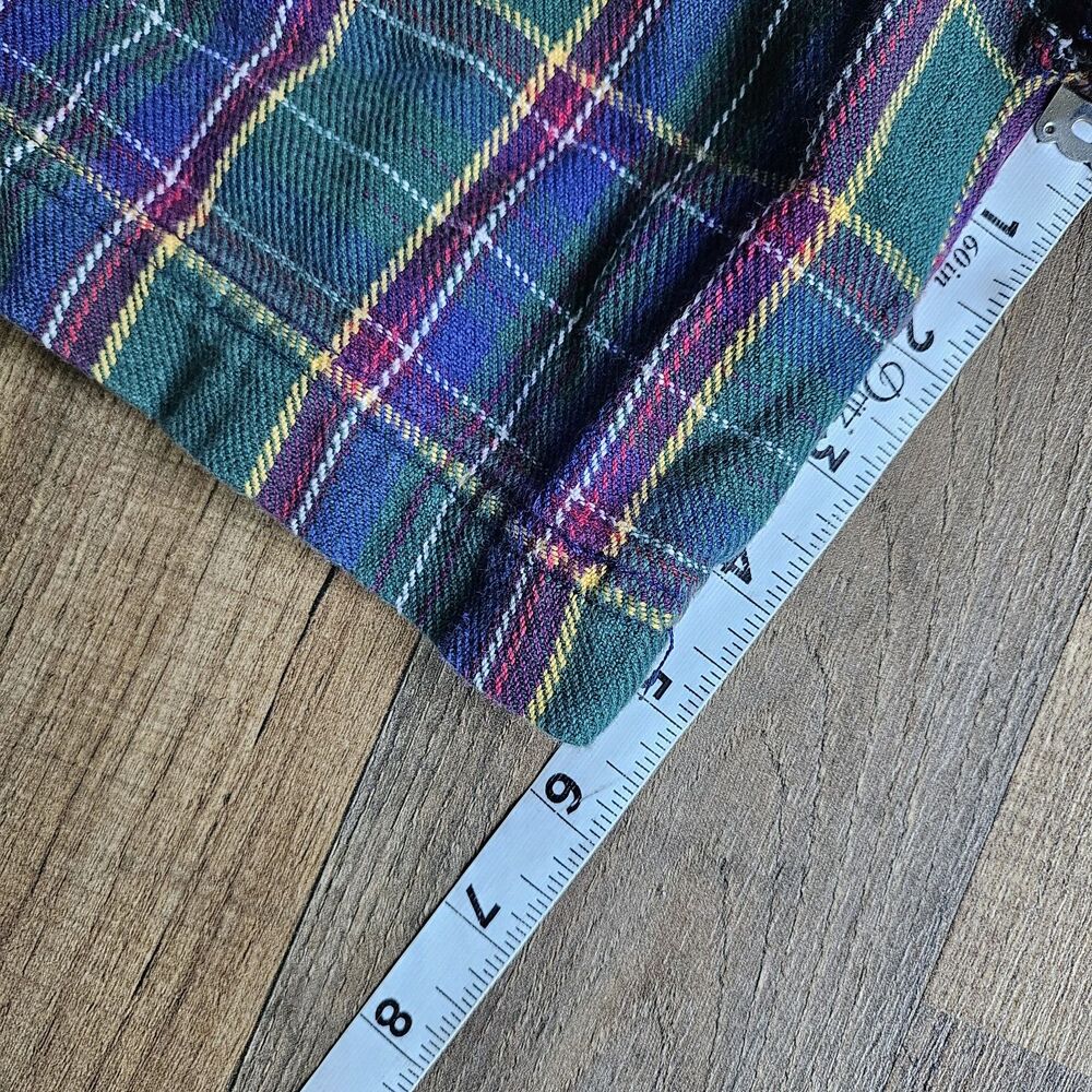Vintage 90s Plaid High Waisted Bermuda Shorts Green Purple Cotton Kids M 8 - Picture 8 of 8